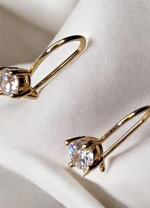 Сережки классические с камнем фианиом xuping, медицинское золото, ксюпинг сережки тонкі маленькі з камінцем