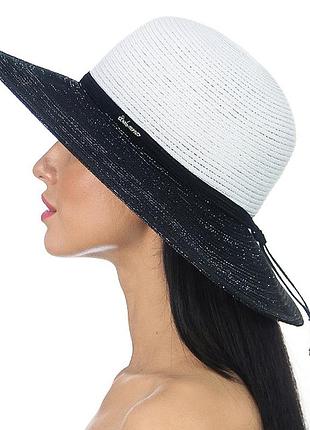 Летняя широкополая шляпа цвет белый с черным полями