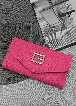 Жіночий шкіряний гаманець guess портмоне для жінки брендовий великий кошельок для дівчини гесс червоний рожевий