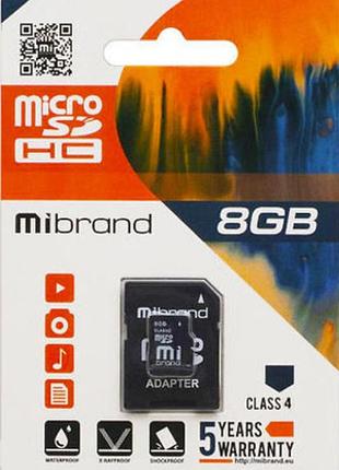 Карта памяти microsdhc mibrand micdc4/8gb-a 8gb (class 4, adapter sd)