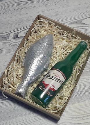 Подарочный набор сувенирного мыла бутылка пива 2д и таранька мыло ручной работы
