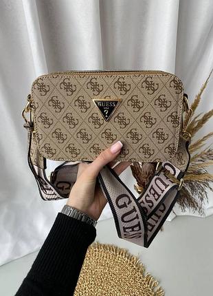 Женская сумочка через плечо guess, кожаная сумка бежевая