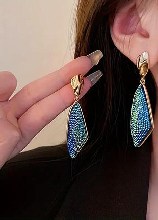 Серьги женские бижутерия синий - золотой цвета