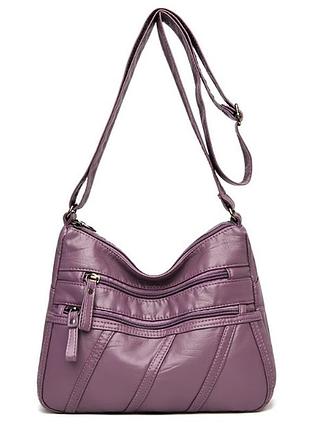 Жіноча сумочка на ремінці з еко шкіри фіолетова стильна сумка через плече зі шкіри для дівчини
