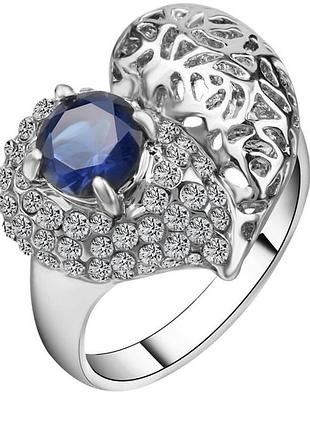 Срібляста каблучка у вигляді сердечка з синім камінцем розмір 17