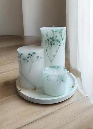 Набор свечей "природный штрих" на подставке с ароматом хвоя