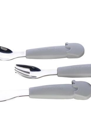 Столові прибори дитячі freeon elephant металеві з силіконовою ручкою, grey