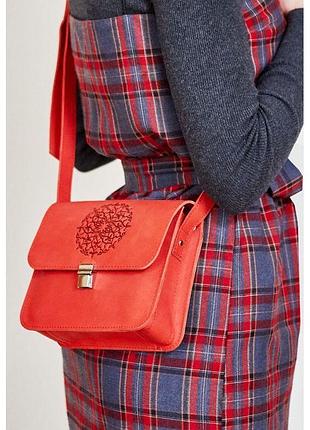 Кожаная сумка через плечо бохо лилу (кожа krast) виноград коралл