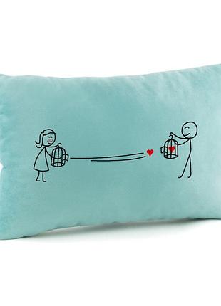 Сувенирная подушка с надписью для влюбленных сердце в ловушке флок голубой