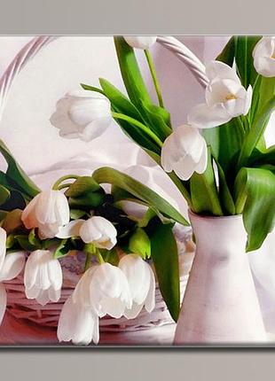 "белые тюльпаны" картина на холсте для интерьера 89, 54