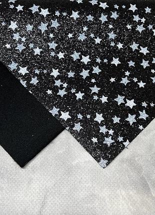 Ткань с блестками -белые звездочки на черном, размер 20*30 см., черный