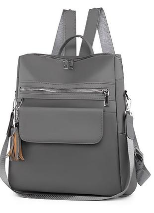 Женский рюкзак сумка классический городской текстильный повседневный серый прогулочный нейлоновый с карманами