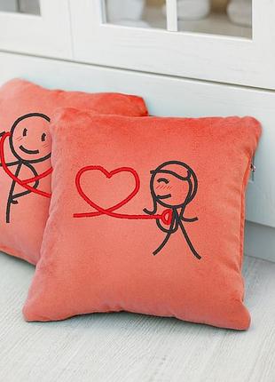 Набор из 2 подушек для влюбленных пар день святого валентина с надписям «слушай сердце» флок персиковый