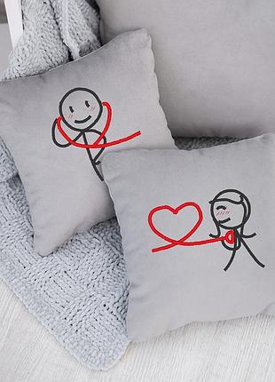 Набор из 2 подушек для влюбленных пар день святого валентина с надписям «слушай сердце» флок серый