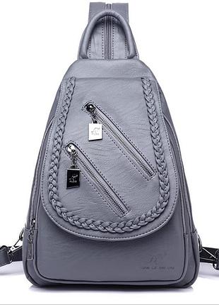 Рюкзак натуральная кожа женский серый( 6145 )