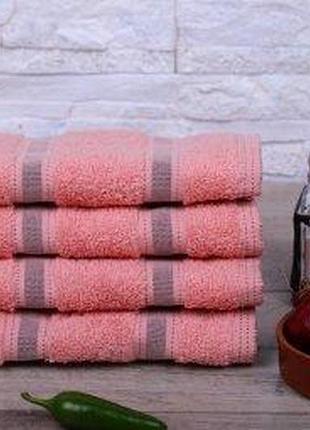 Полотенце махровое 30*60 см для рук и лица (бордюр черные полосы) персиковый / 290194