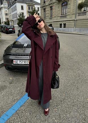 Пальто жіноче демісезонне довге бордо тренд hot fashion s m