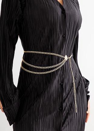 Пояс цепочка-ремень на талию бодичейн для платья золотистый с кругом
