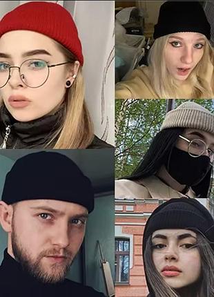 Шапка для молодёжи вязаная короткая бини beanie docker докер ка до ушей как у монатика кусто леона зима осень