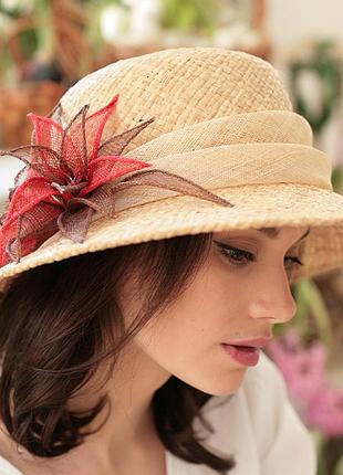 Элегантная шляпа натуральная соломка рафия поля 10 см размер 55-59 см