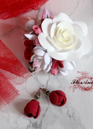Серьги + заколка/брошь ручной работы "вдохновение"