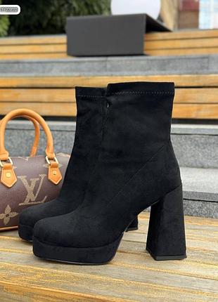 Накладной платеж ❤ демисезонные утепленные байкой замшевые ботильоны на широком высоком каблуке