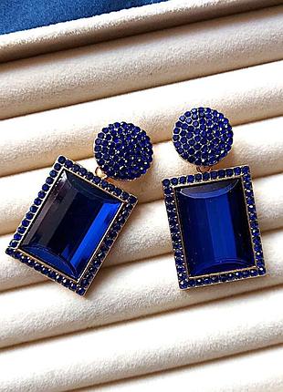 Серьги бижутерия большие синие камни