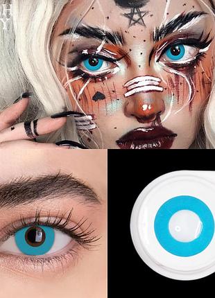 Кольорові лінзи яскраво-блакитні blue-green + контейнер для зберігання в подарунок