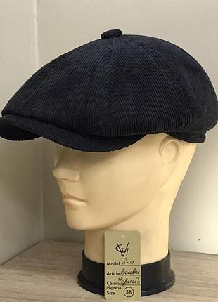 Кепка мужская восьмиклинка хулиганка вельветовая крупный чёрная демисезонная comfort весенняя осенняя 61см.