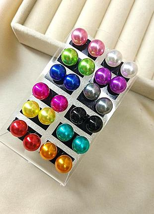 Сережки "гвоздики" комплект 12 пар жемчужинки ( имитация)