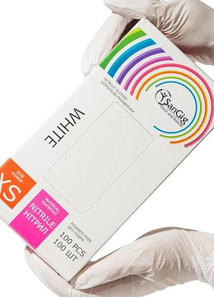 Рукавички нітрилові sangig, щільність 3.5 г. - білі (100 шт) xs (5-6)