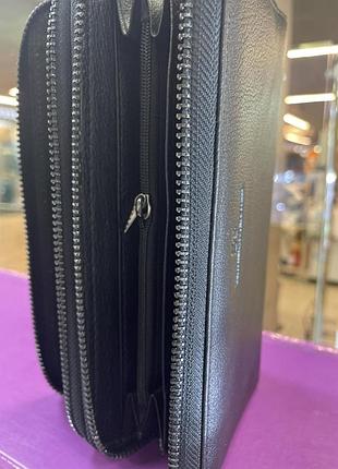 Чоловічий горизонтальний клатч із натуральної шкіри, на дві блискавки, st leather, чорний