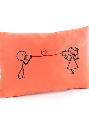 Декоративная подушка с принтом для влюбленных «связь» подарок на день святого валентина персиковый