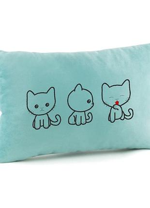 Декоративная подушка с вышивкой для влюбленных три котика,подушка на день святого валентина флок голубой