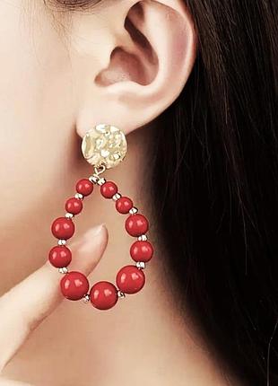 Сережки темно красные с золотым