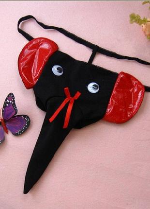 Мужские трусы-стринги "слоник" красные уши m-xl черный