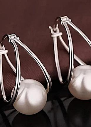Серьги женские металлические с бусинами (имитация жемчуга)