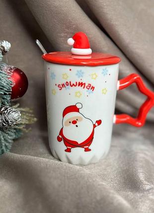 Чашка новорічна з кришкою і ложечкою 400мл