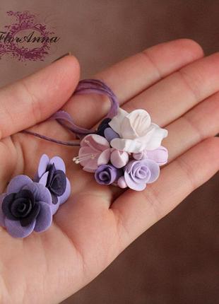 Кулон и серьги из полимерной глины "зефирный фиолет"