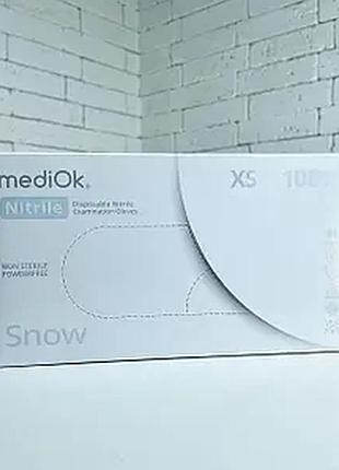 Нітрилові рукавички mediok snow розмір xs 3.5 г (100 шт), білі