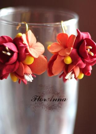 Красно-оранжевые серьги ручной работы "осенний аромат"