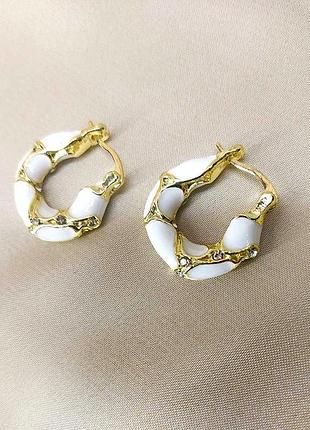 Сережки біжутерія білі з золотим