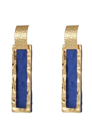 Серьги бижутерия геометрические синий - золотой