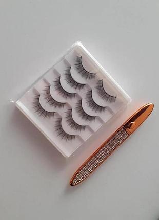 Набор многоразовых ресниц (5 пар) + прозрачный маркер-подводка для крепления ресниц