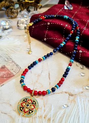 🔺🌷оригинальное колье-чокер в восточном стиле из натурального камня