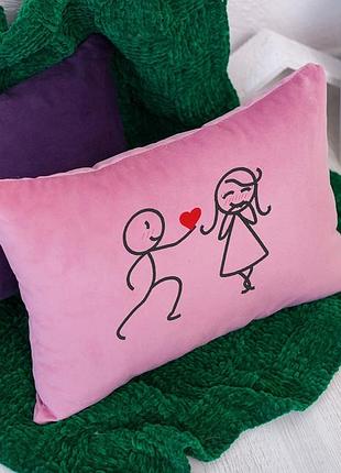 Подушка с надписью для влюбленных сердце в подарок декоративная подушка влюбленные флок розовый
