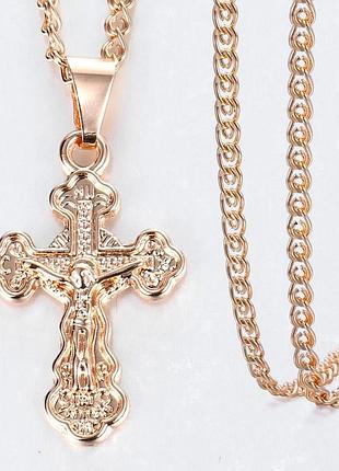 Брендовий ланковий позолочений ланцюжок (медичне золото) з хрестиком
