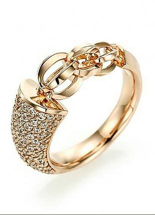 Золотиста каблучка з камінцями розмір 16 17 19