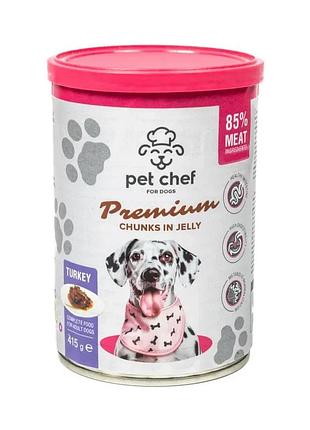 Вологий корм для собак pet chef шматочки в желе з індичкою 415 г