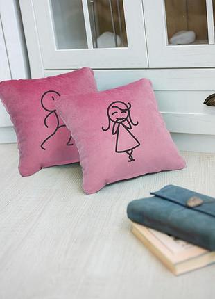 Набор подушек для влюбленных «сердце в подарок»подушки для влюбленных флок розовый